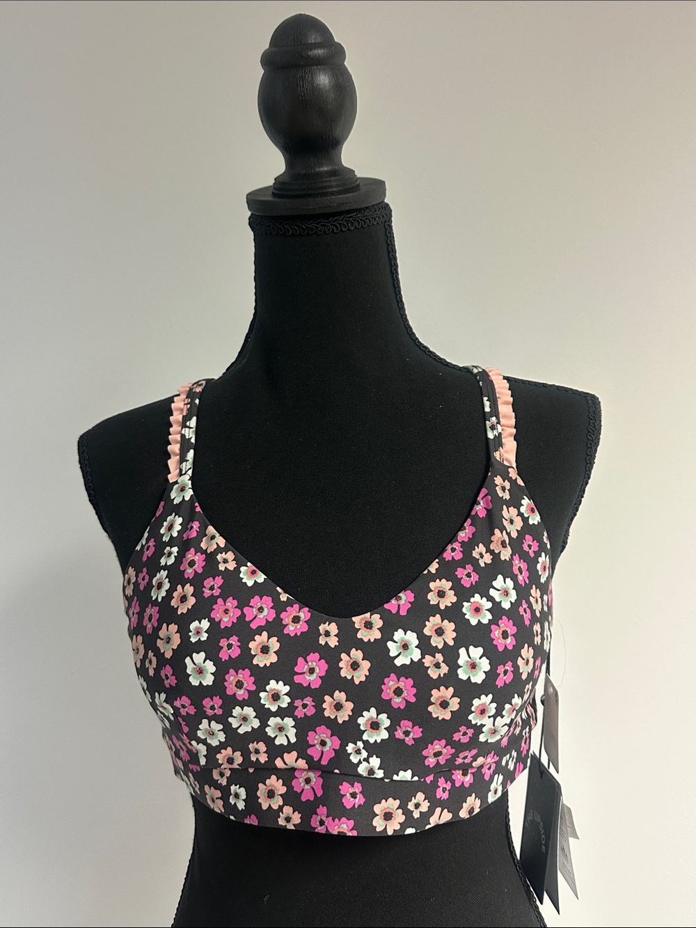 Free People x The Upside Arica Flower Bikini Top Black Pink Floral Large NWT
